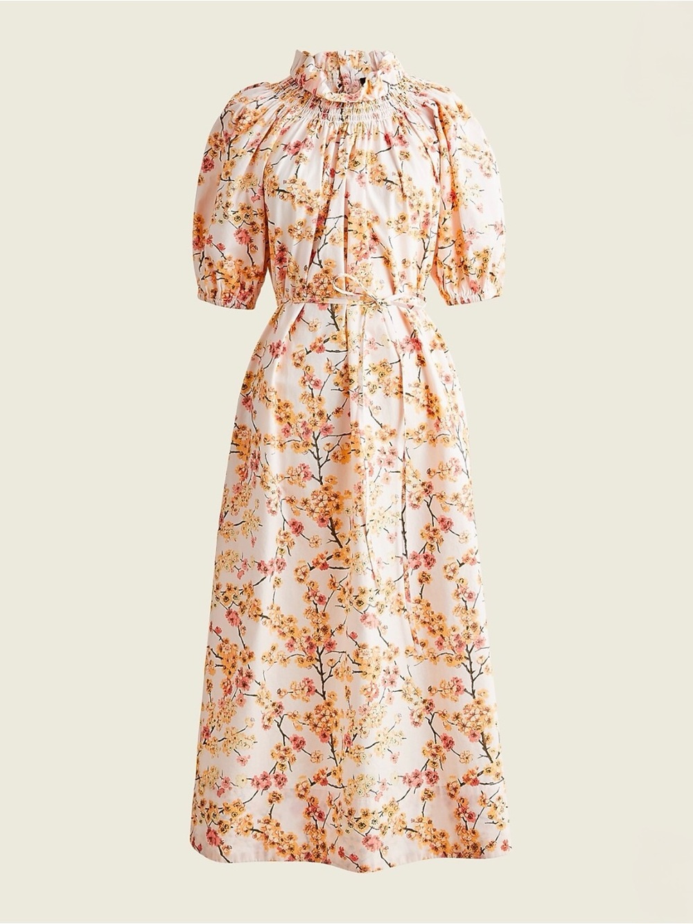 J. Crew Floral Smocked Neck Puff Sleeve Midi Dress - Pink